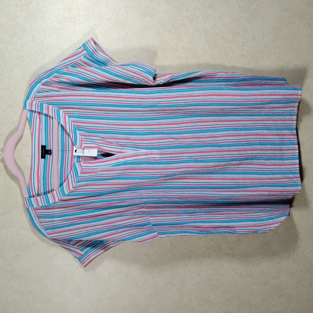 E167 Talbots red, turquoise, & peach striped S/S blouse XL NWT